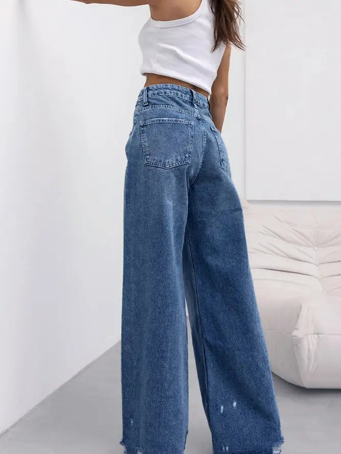 Unishe |Vintage Distressed Straight Leg Wide Jeans