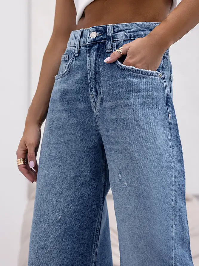 Unishe |Vintage Distressed Straight Leg Wide Jeans