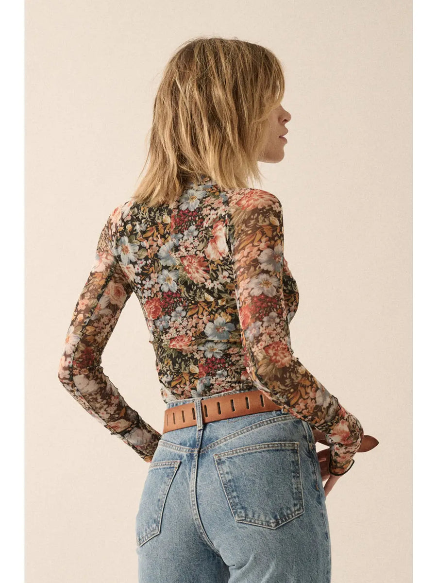 Trend Notes | Floral Mesh Long Sleeve Top