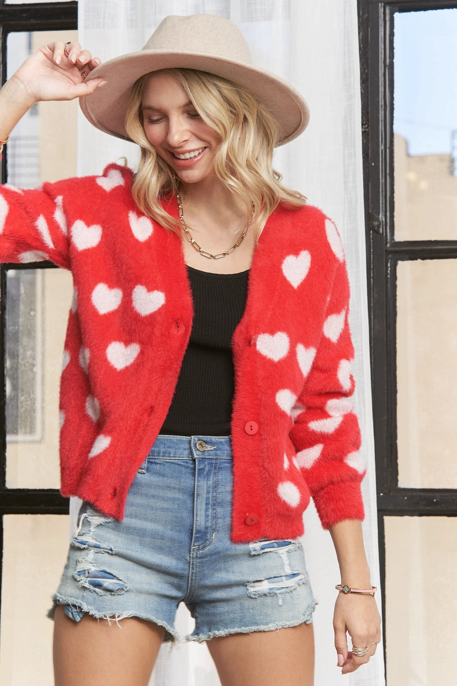 Madelyn |Heart Fuzzy Sweater Cardigan