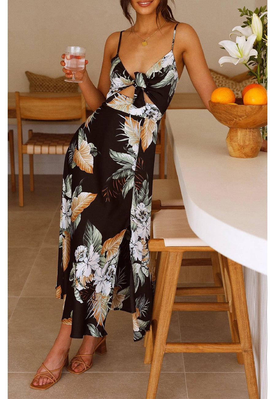 Anna Kaci | Tropical Print Cutout Dress