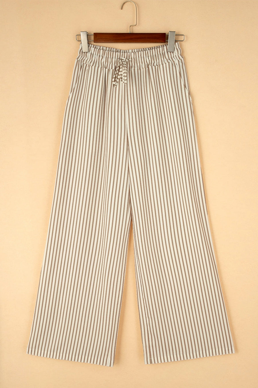 Lovesoft | Khaki Stripe Print Wide Leg Drawstring Pants