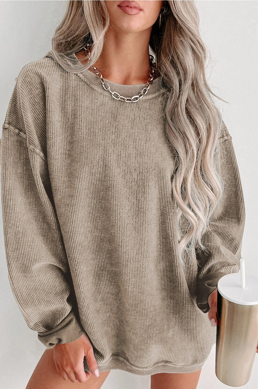 Pretty Bash |Washed Ribbed Pullover Sweatshirt