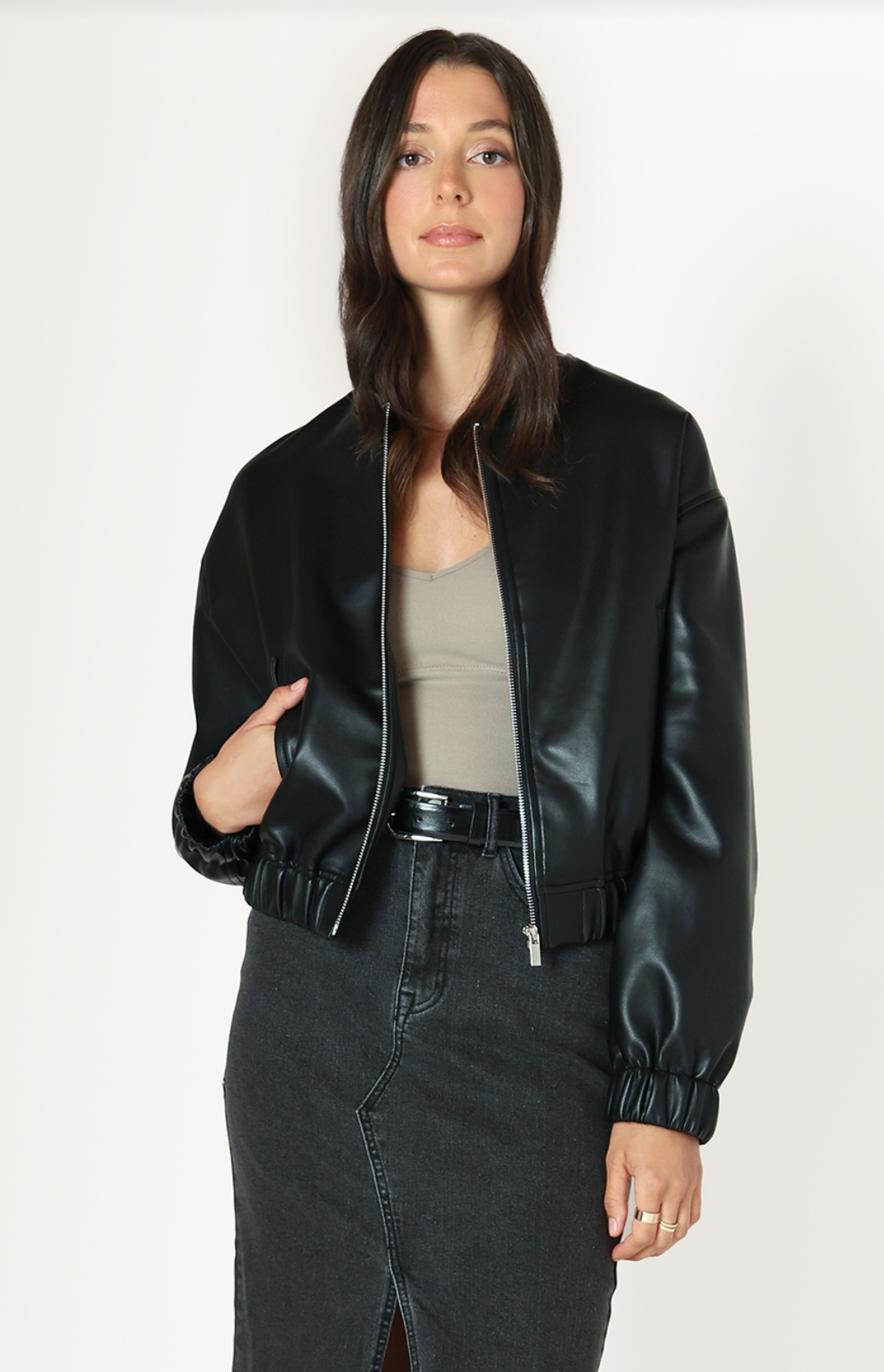 Dex | Faux Leather Bomber Jacket