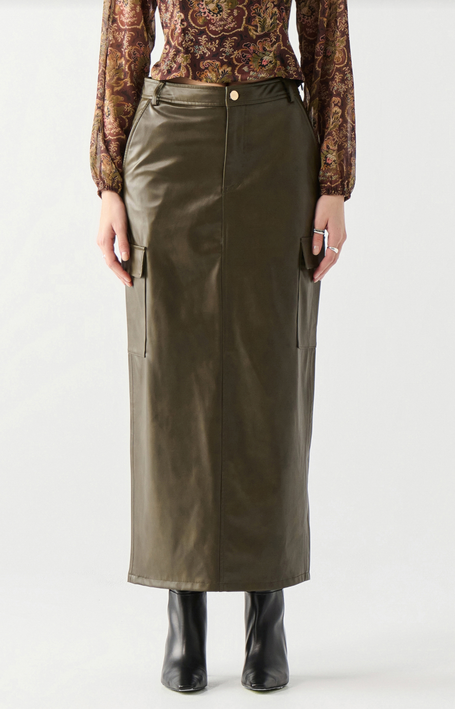 Dex | Faux Leather Cargo Maxi Skirt