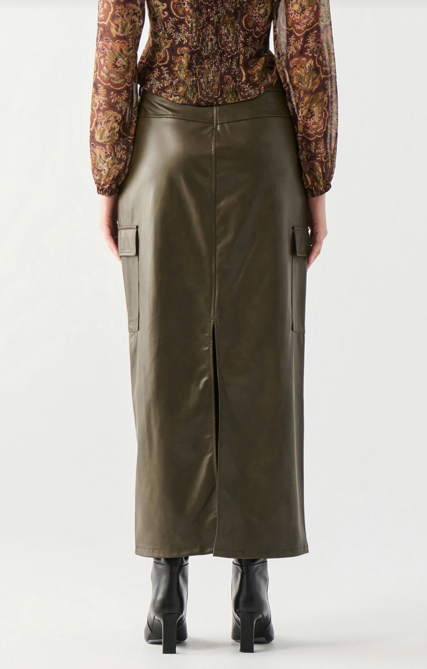 Dex | Faux Leather Cargo Maxi Skirt