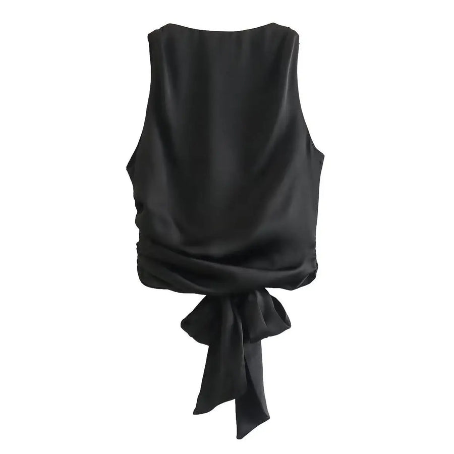 Sweetkarma | Solid Color Satin Black Top