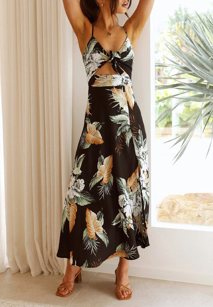 Anna Kaci | Tropical Print Cutout Dress