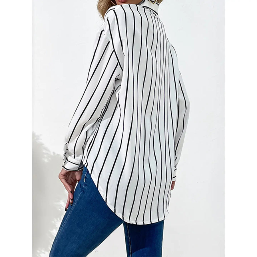 One 40 Seven | Loose Collar White Striped Shirt