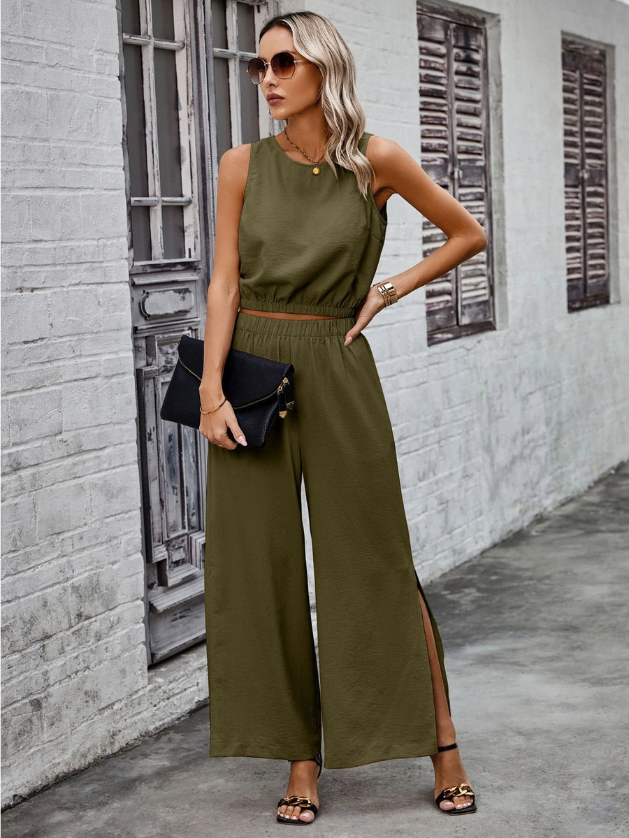 Trend Notes |Solid Linen Two Piece Pant Set