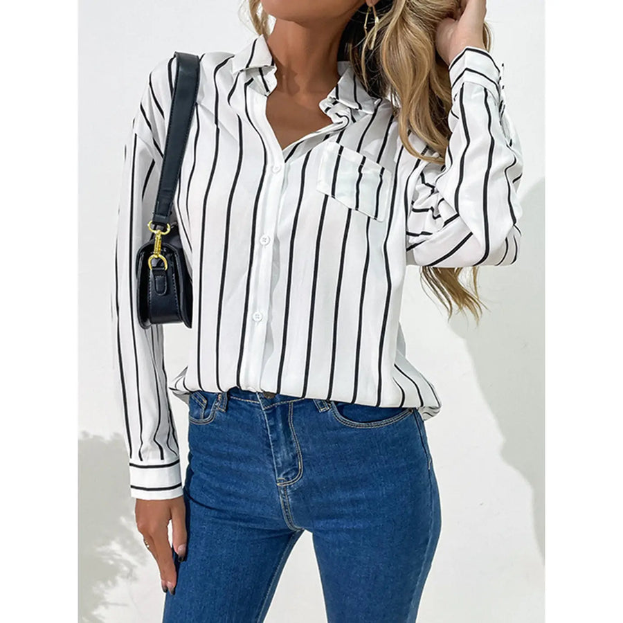 One 40 Seven | Loose Collar White Striped Shirt